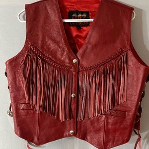 DIY Yallternative Red Leather Vest w/ Fringes & Spiderweb detailing